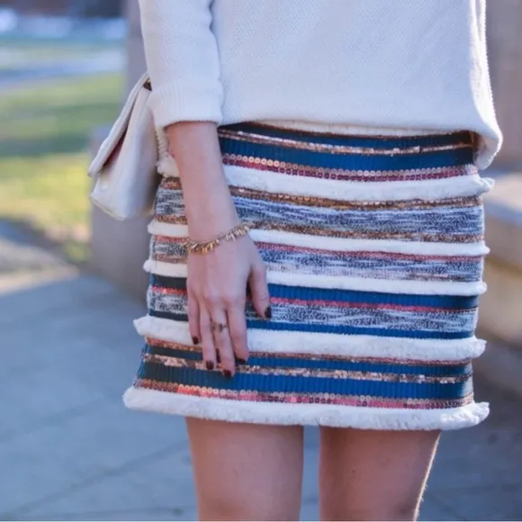 Anthropologie Bohemian Moulinette Soeurs Erine Beaded Fringe Skirt size 4