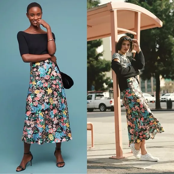 Anthropologie Maeve Bias Florence Floral Midi Skirt