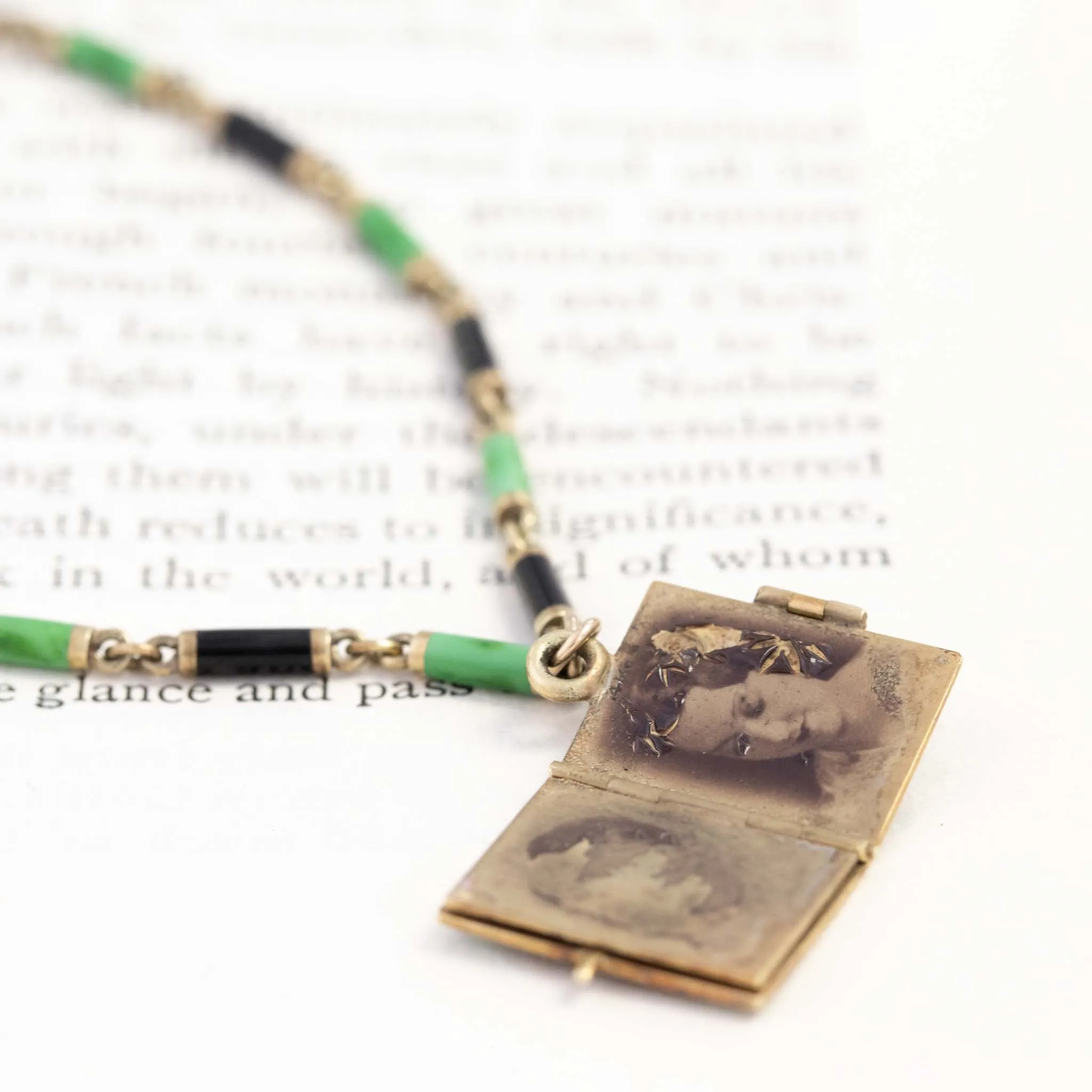 Antique Green & Black Enamel Book Locket Bracelet
