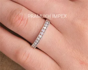 Antique Wedding Band Women Diamond Eternity Stacking Stackable Band White Gold Micro Pave Beaded Anniversary Promise Minimalist Simple Ring