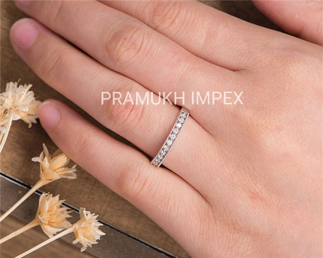 Antique Wedding Band Women Diamond Eternity Stacking Stackable Band White Gold Micro Pave Beaded Anniversary Promise Minimalist Simple Ring