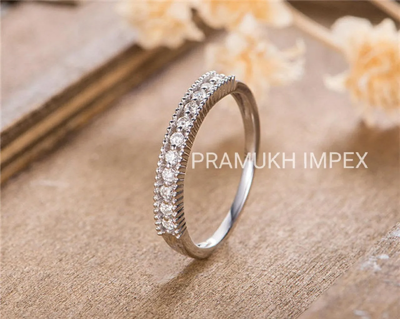 Antique Wedding Band Women Diamond Eternity Stacking Stackable Band White Gold Micro Pave Beaded Anniversary Promise Minimalist Simple Ring