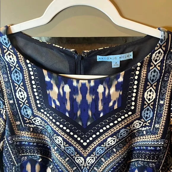 Antonio Melani Silver and Blue Bodycon Long Sleeve Cocktail Dress, size 2