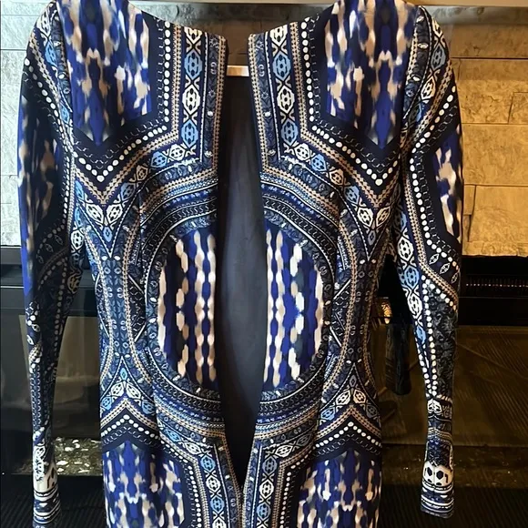 Antonio Melani Silver and Blue Bodycon Long Sleeve Cocktail Dress, size 2