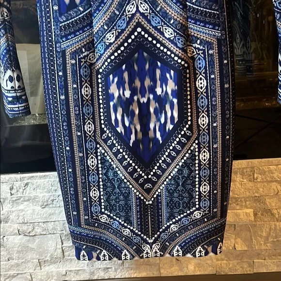 Antonio Melani Silver and Blue Bodycon Long Sleeve Cocktail Dress, size 2
