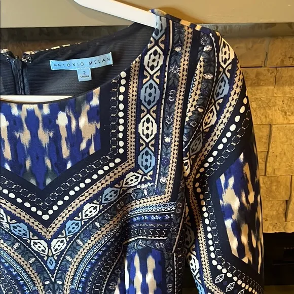 Antonio Melani Silver and Blue Bodycon Long Sleeve Cocktail Dress, size 2