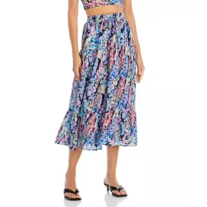 AQUA Flower Print Tiered Drawstring Midi Skirt Size Large