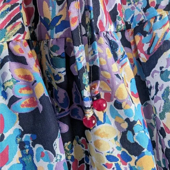 AQUA Flower Print Tiered Drawstring Midi Skirt Size Large