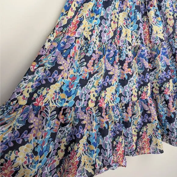 AQUA Flower Print Tiered Drawstring Midi Skirt Size Large