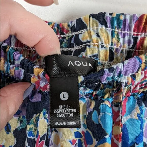 AQUA Flower Print Tiered Drawstring Midi Skirt Size Large