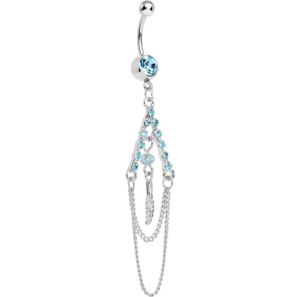 Aqua Gem Inverted V Bead and Chains Chandelier Belly Ring