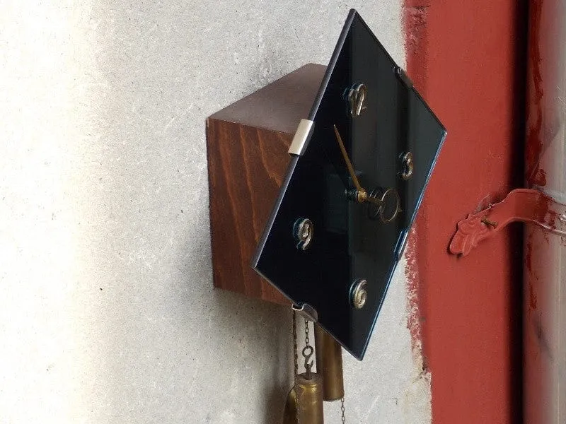 Art Deco Blue Mirror Pendulum Wall Clock, German, Weight Driven