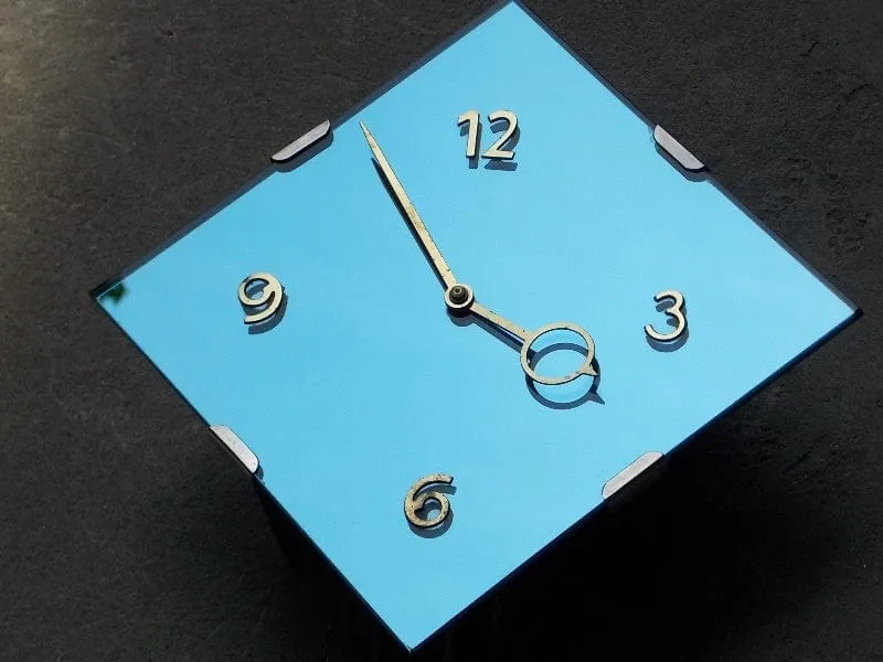 Art Deco Blue Mirror Pendulum Wall Clock, German, Weight Driven