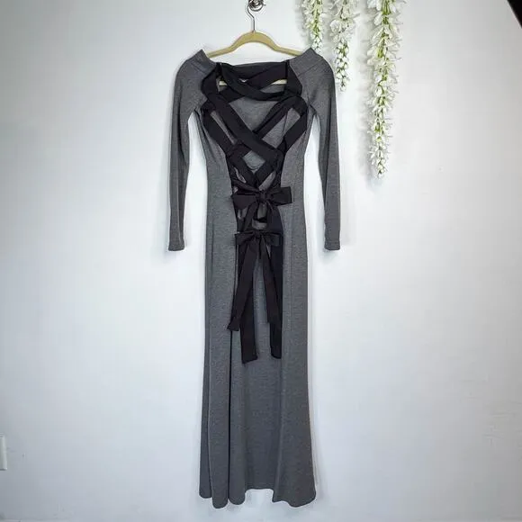 ASTRAEA long sleeve jersey gown lace-up back off shoulder balletcore