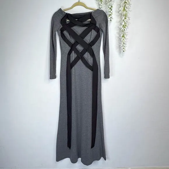 ASTRAEA long sleeve jersey gown lace-up back off shoulder balletcore