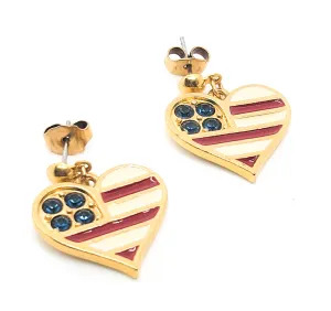 Avon Patriotic American flag rhinestone and enamel heart drop earrings 4th of July