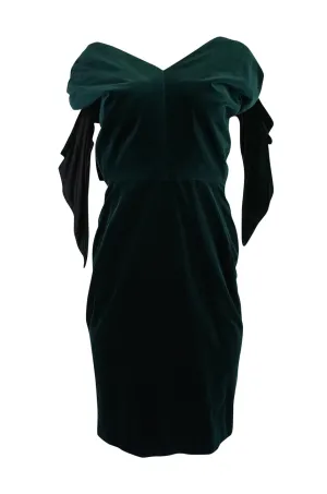 A/W 1989 Antony Price Bottle Green Velvet Dress w Removeable Bows
