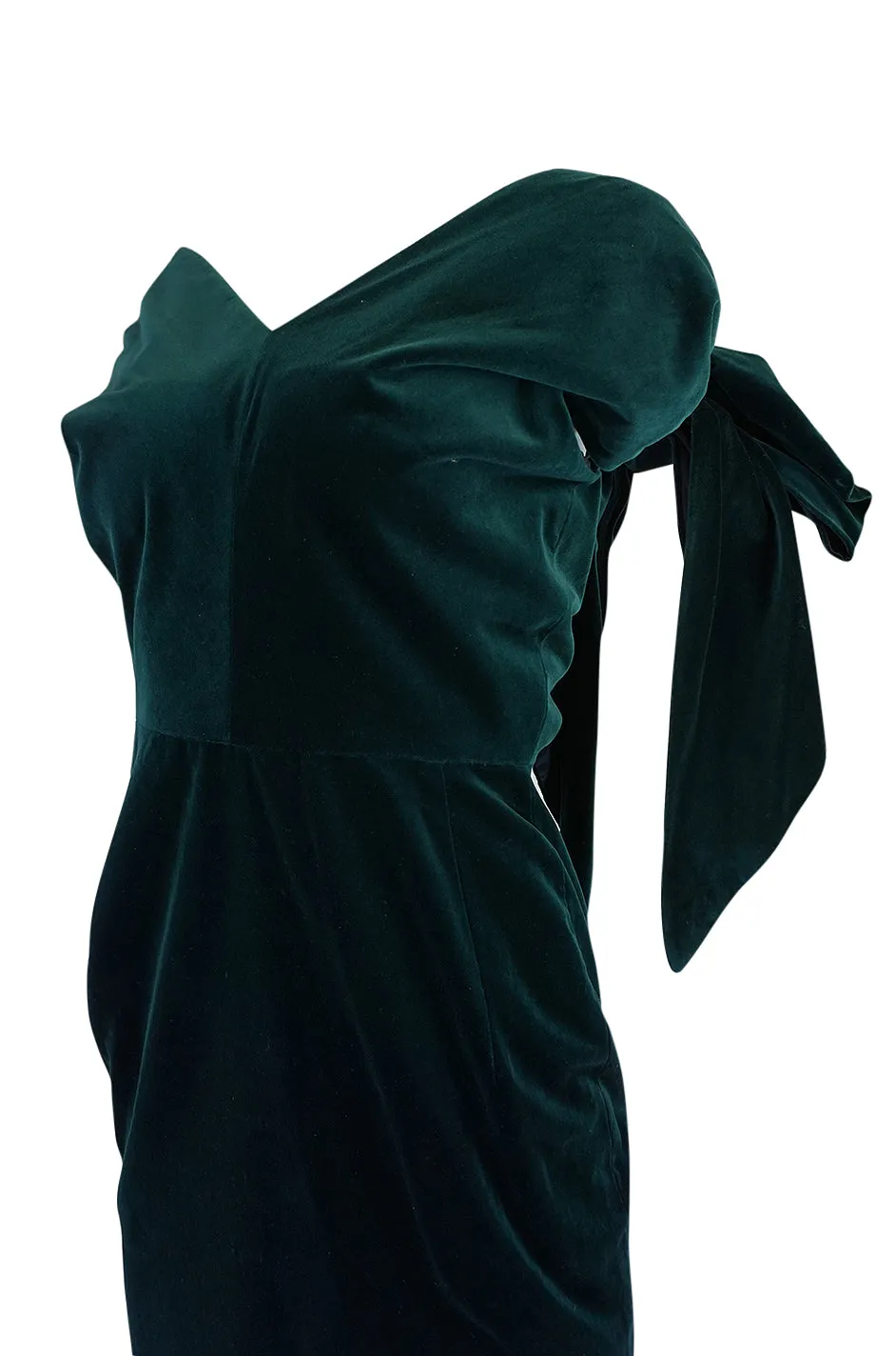 A/W 1989 Antony Price Bottle Green Velvet Dress w Removeable Bows