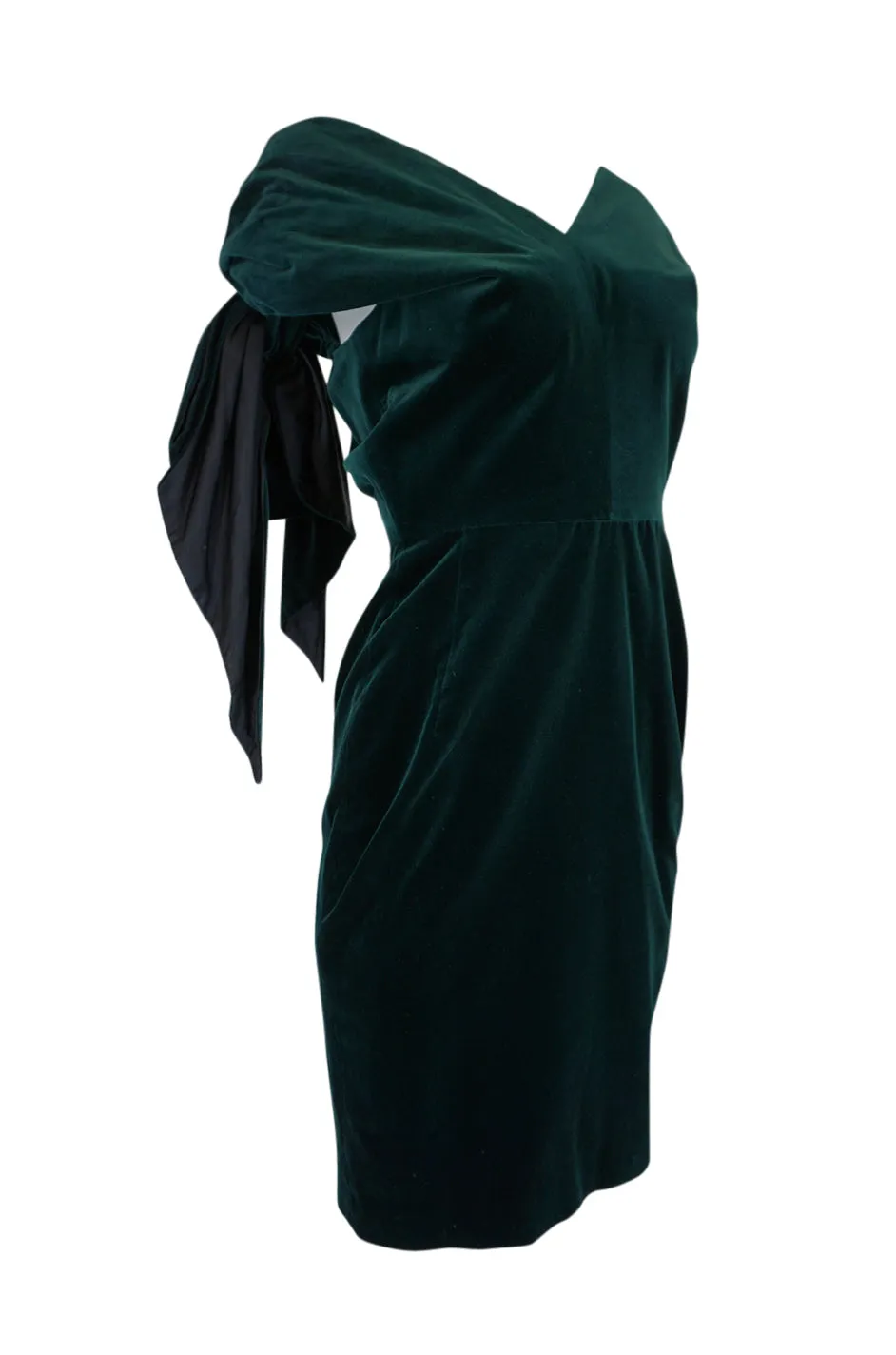 A/W 1989 Antony Price Bottle Green Velvet Dress w Removeable Bows