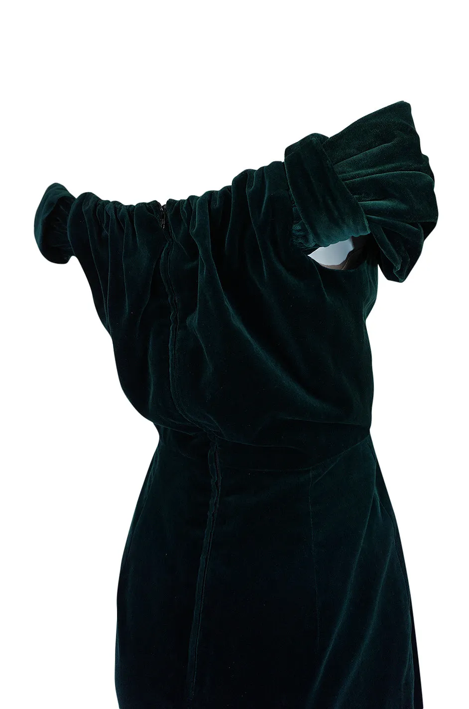 A/W 1989 Antony Price Bottle Green Velvet Dress w Removeable Bows