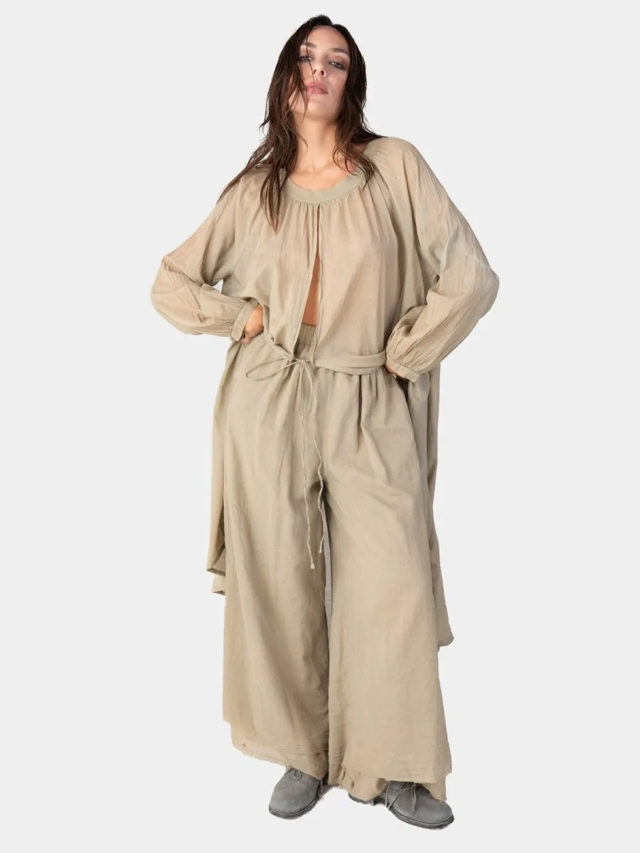 Balloon Sleeve Open Front Cotton Maxi Dress