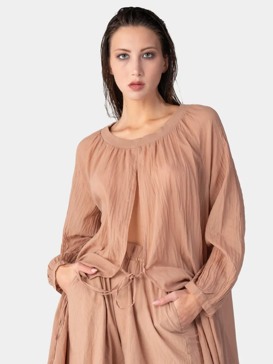 Balloon Sleeve Open Front Cotton Maxi Dress