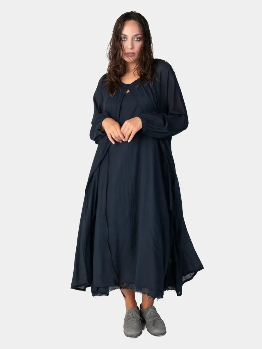 Balloon Sleeve Open Front Cotton Maxi Dress