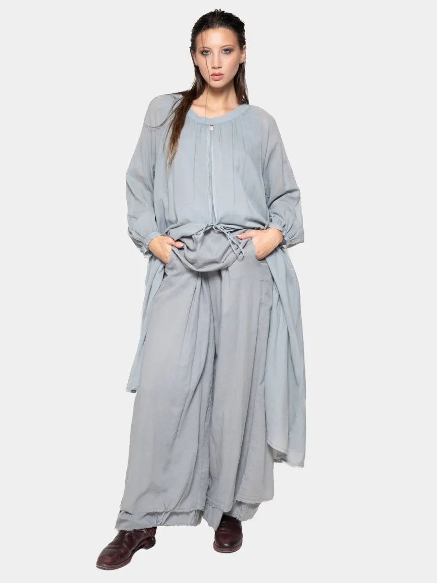 Balloon Sleeve Open Front Cotton Maxi Dress