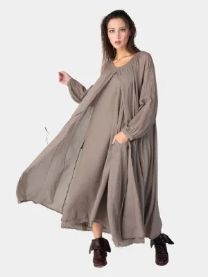Balloon Sleeve Open Front Cotton Maxi Dress