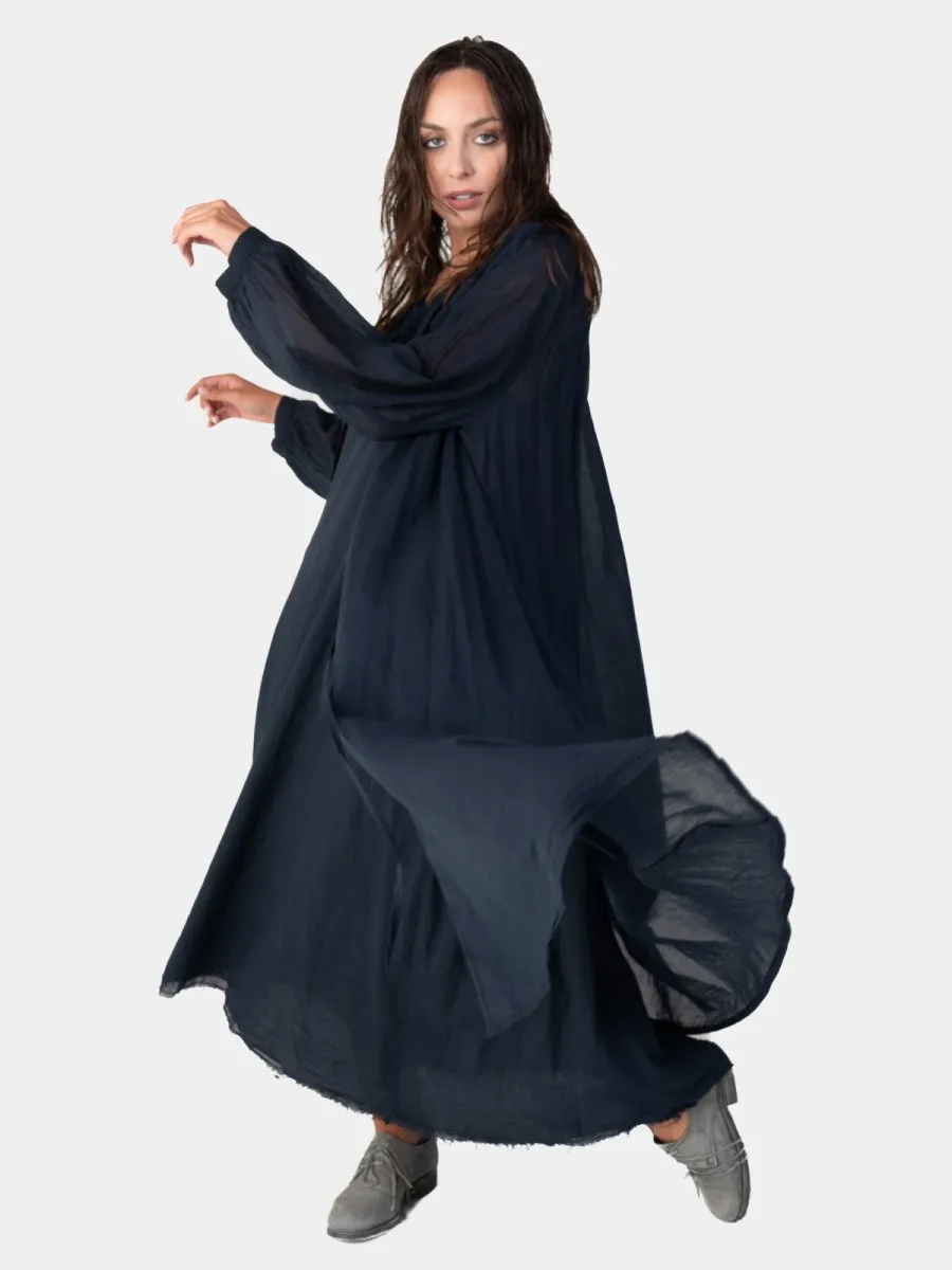 Balloon Sleeve Open Front Cotton Maxi Dress