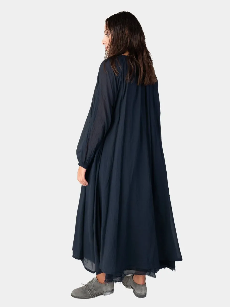 Balloon Sleeve Open Front Cotton Maxi Dress