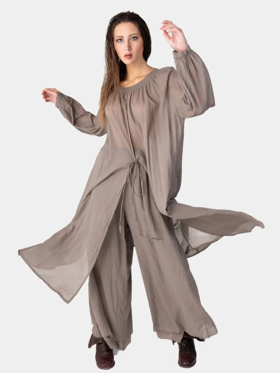 Balloon Sleeve Open Front Cotton Maxi Dress