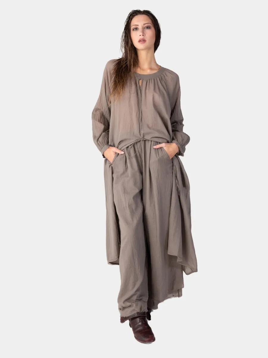 Balloon Sleeve Open Front Cotton Maxi Dress