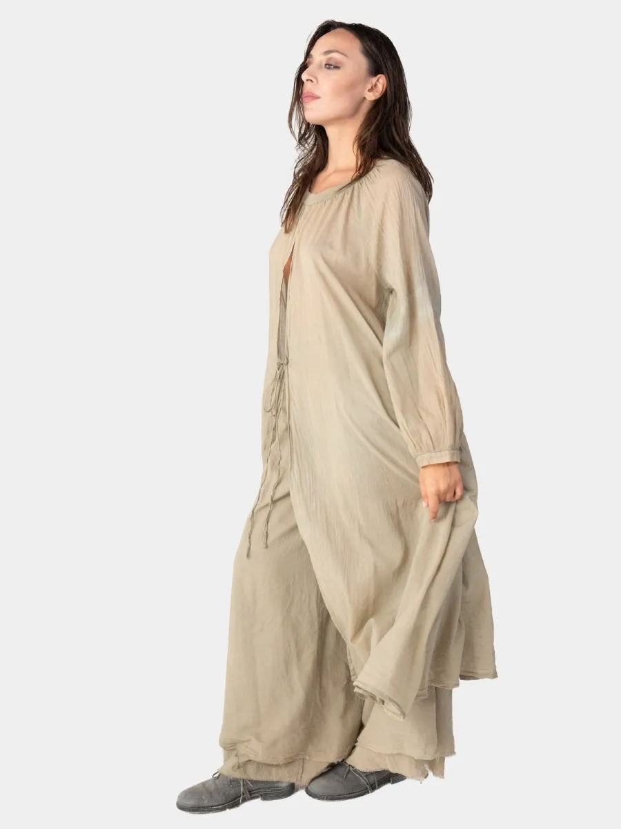 Balloon Sleeve Open Front Cotton Maxi Dress