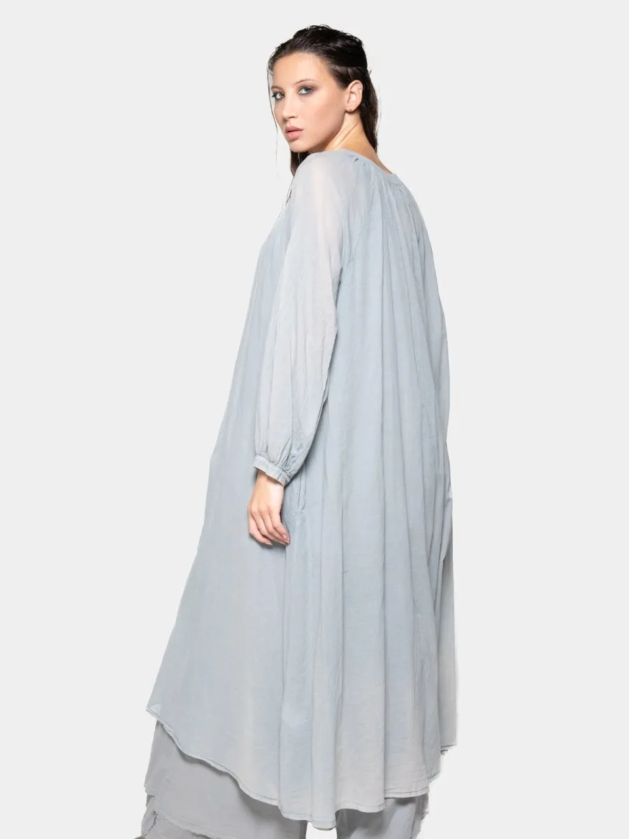 Balloon Sleeve Open Front Cotton Maxi Dress