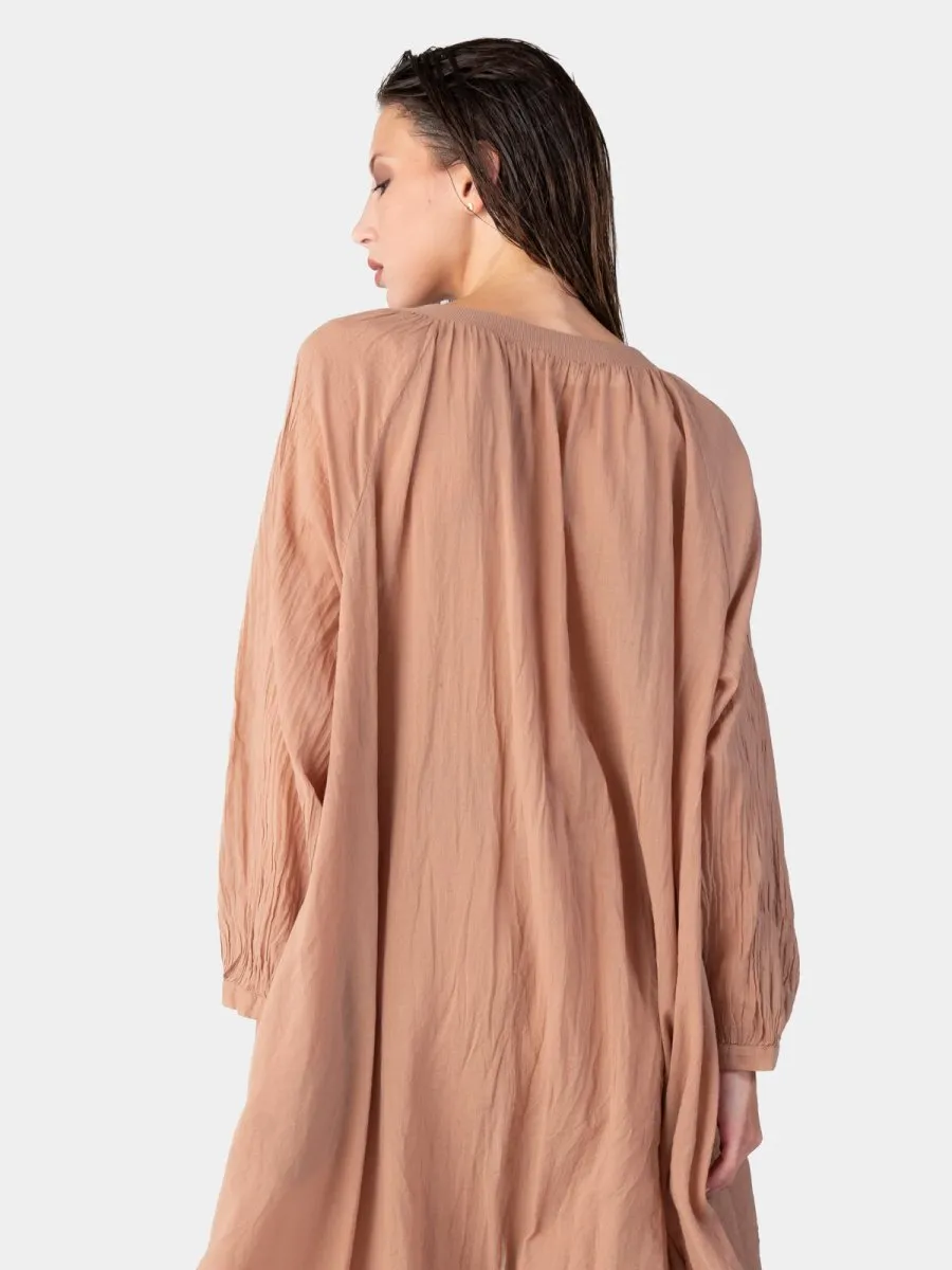 Balloon Sleeve Open Front Cotton Maxi Dress