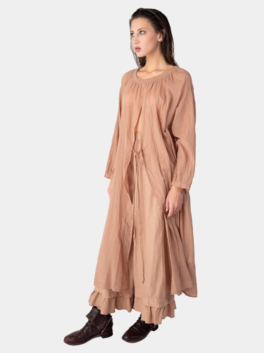 Balloon Sleeve Open Front Cotton Maxi Dress