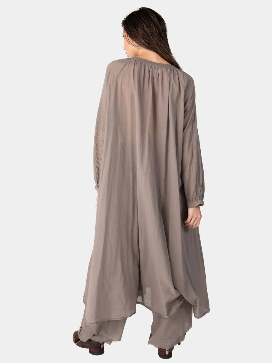 Balloon Sleeve Open Front Cotton Maxi Dress