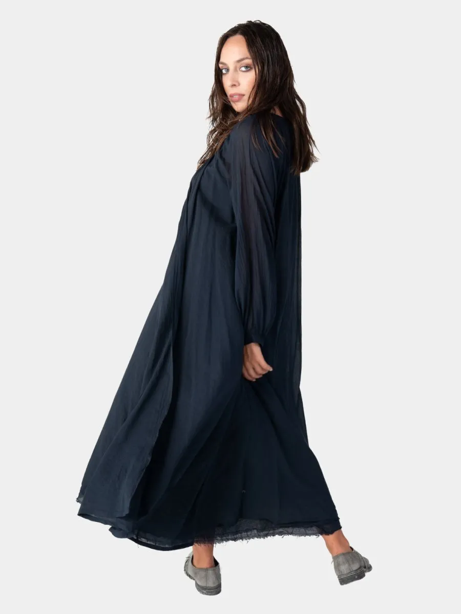 Balloon Sleeve Open Front Cotton Maxi Dress