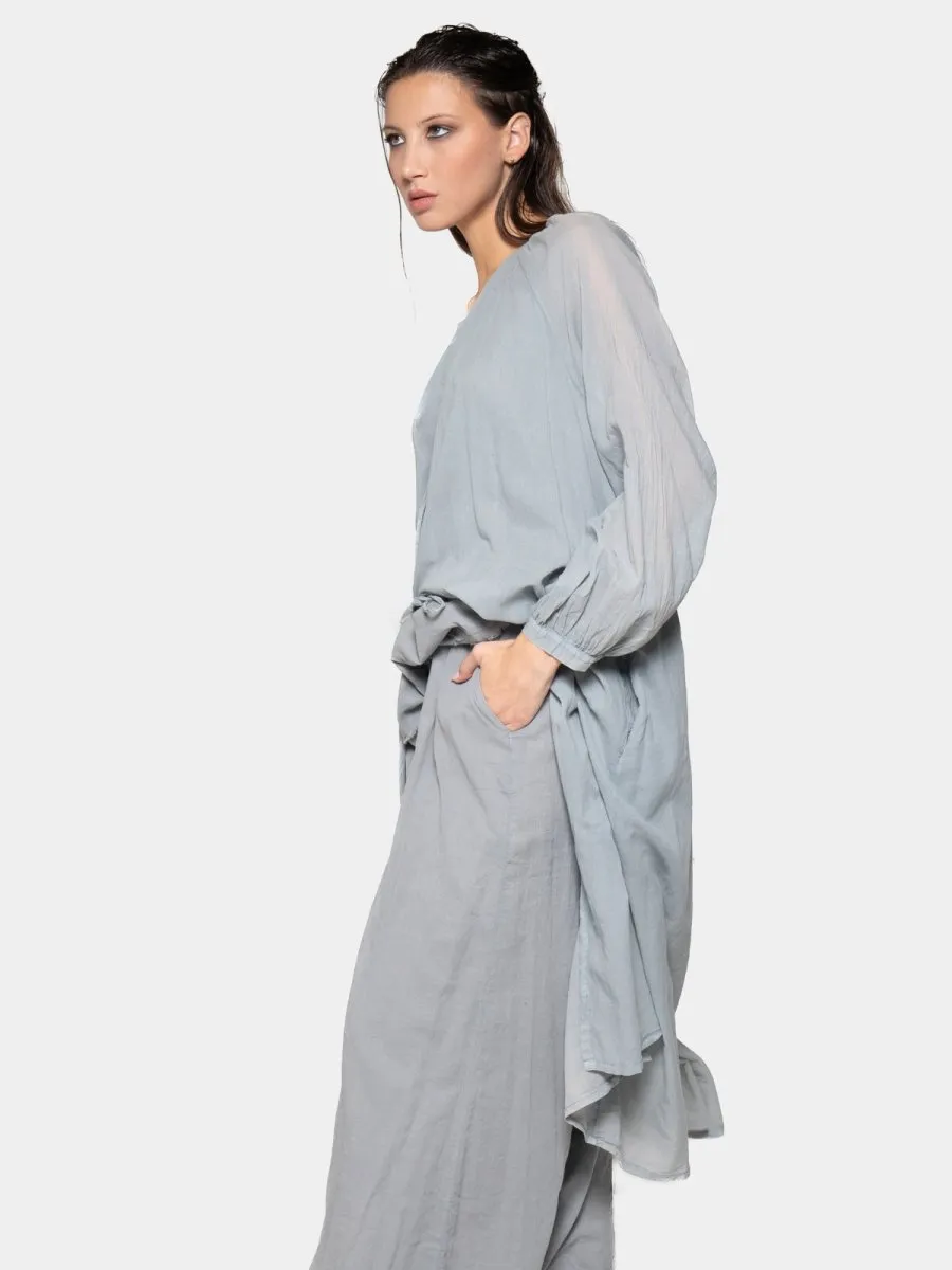 Balloon Sleeve Open Front Cotton Maxi Dress
