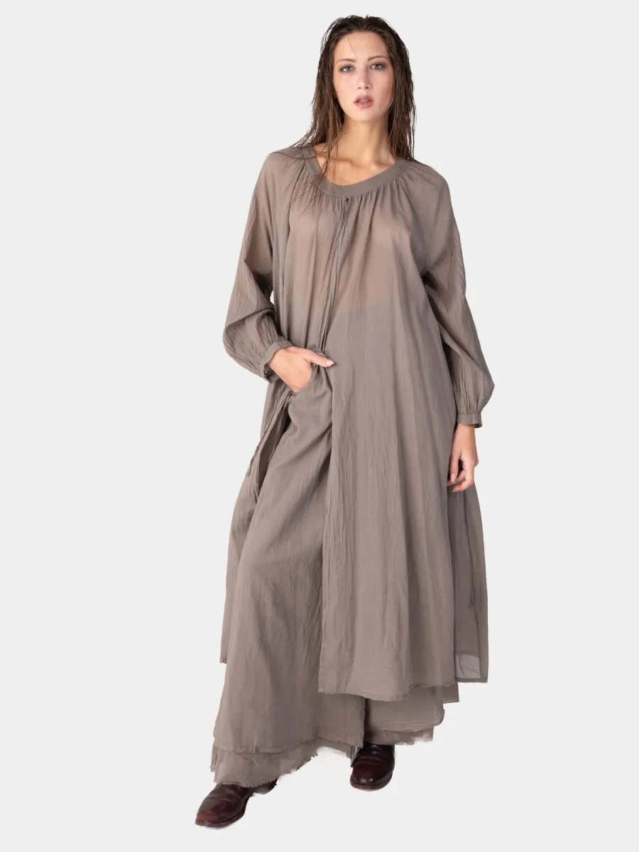 Balloon Sleeve Open Front Cotton Maxi Dress