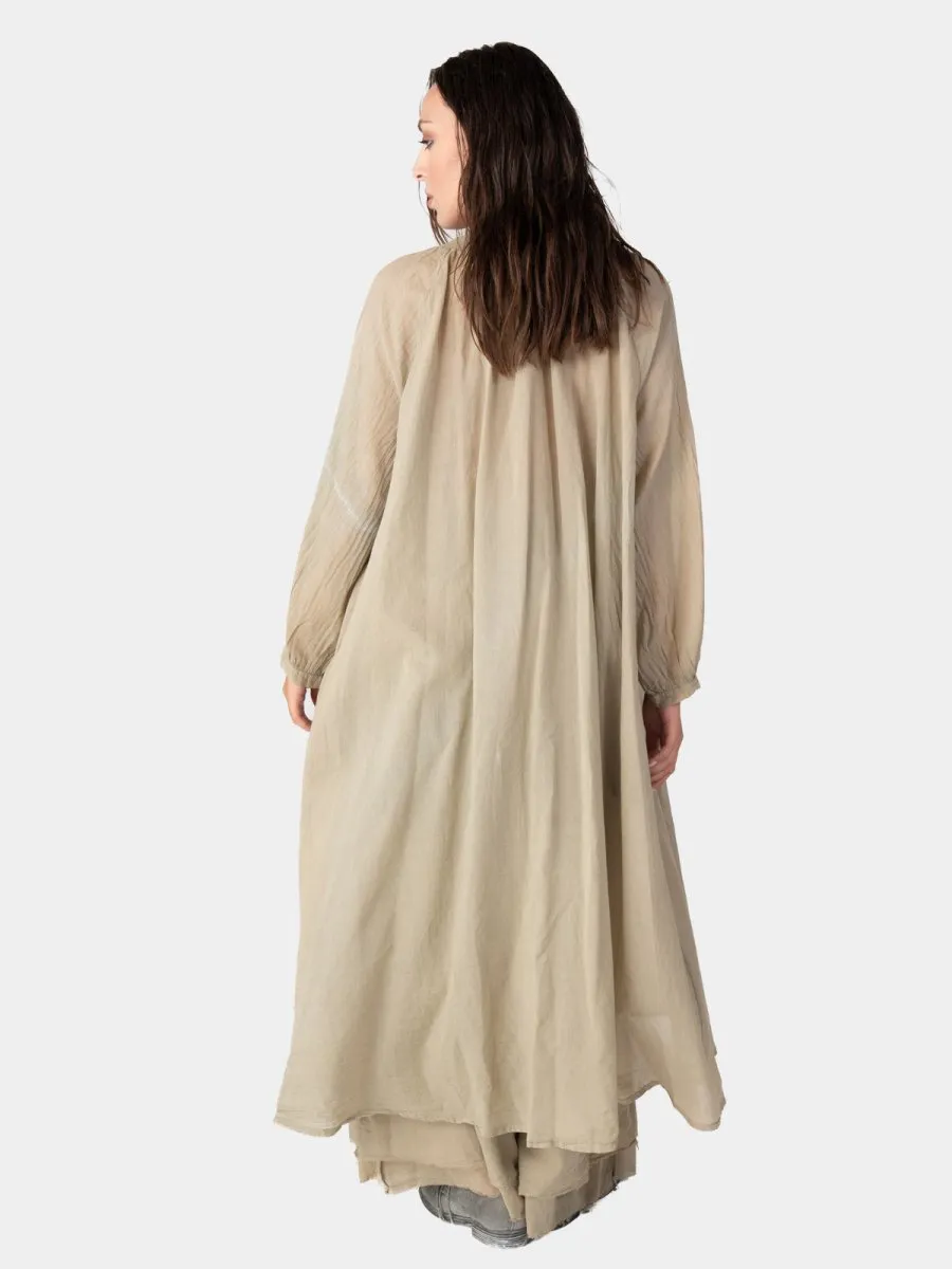 Balloon Sleeve Open Front Cotton Maxi Dress