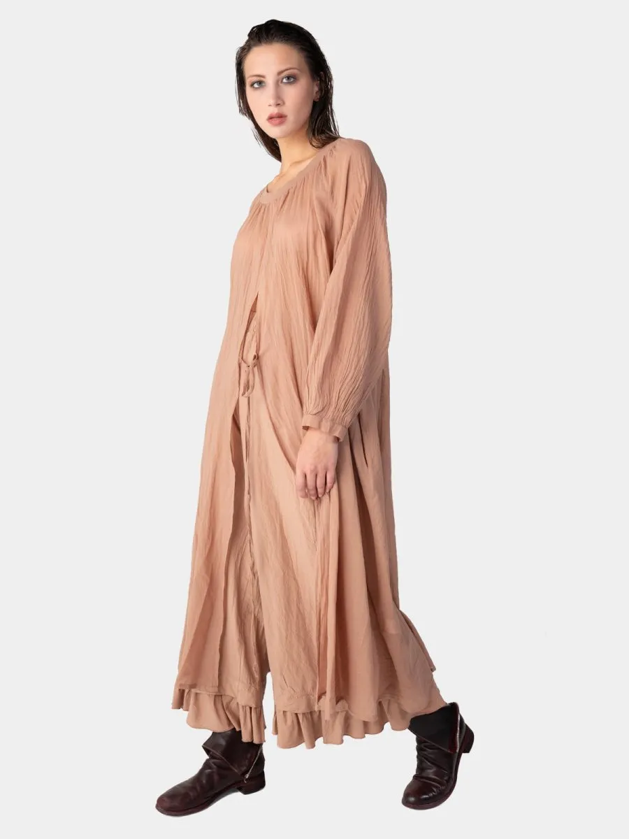 Balloon Sleeve Open Front Cotton Maxi Dress
