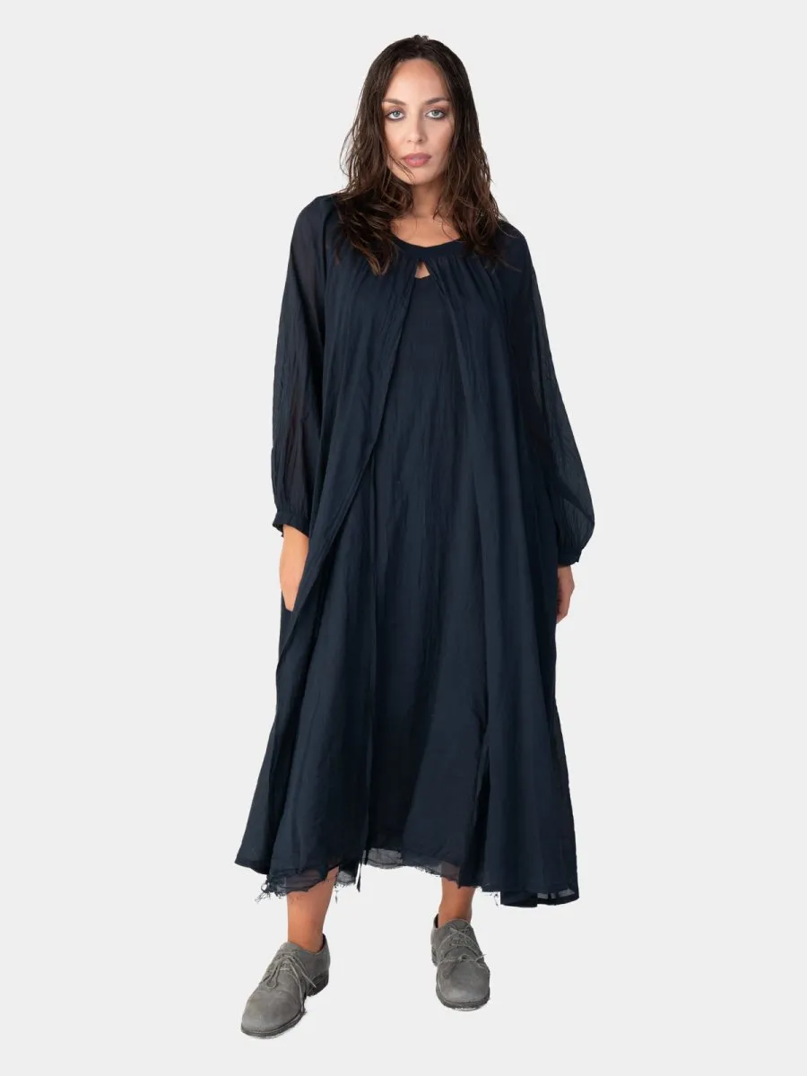 Balloon Sleeve Open Front Cotton Maxi Dress