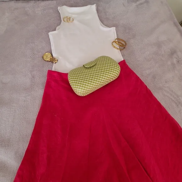 Banana Republic A-line Flounce Linen Skirt Hot Pink Size 0