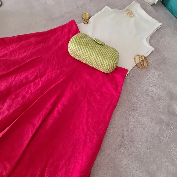 Banana Republic A-line Flounce Linen Skirt Hot Pink Size 0