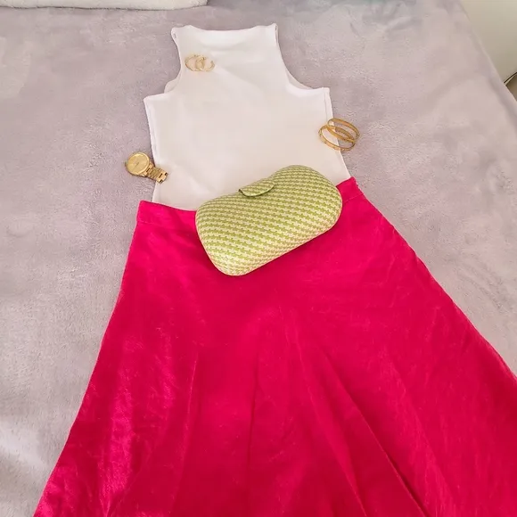 Banana Republic A-line Flounce Linen Skirt Hot Pink Size 0