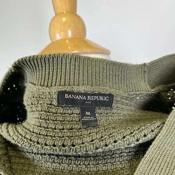 Banana Republic Waffle Stitch Chunky Knit Green Cotton Cardigan Sweater Medium