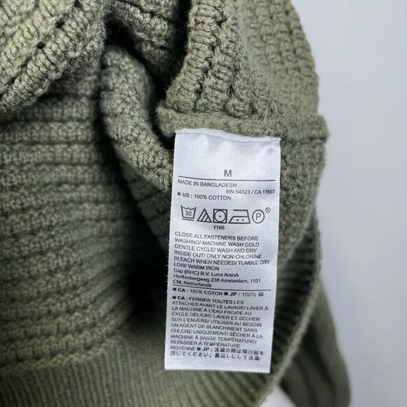 Banana Republic Waffle Stitch Chunky Knit Green Cotton Cardigan Sweater Medium