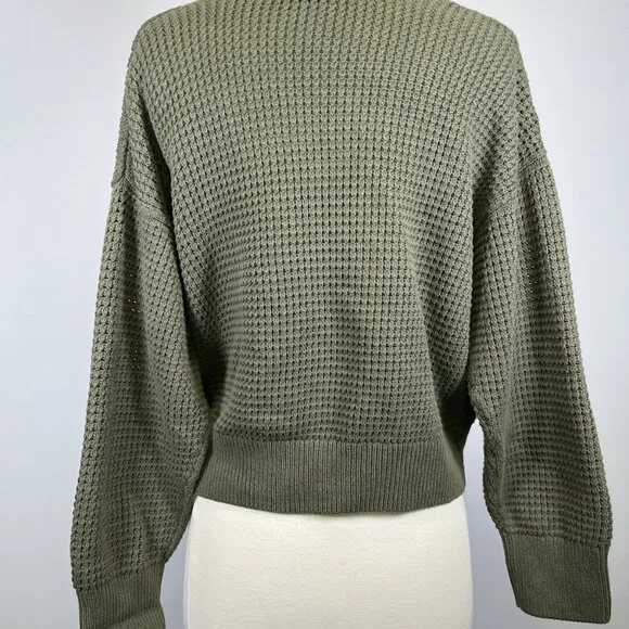 Banana Republic Waffle Stitch Chunky Knit Green Cotton Cardigan Sweater Medium
